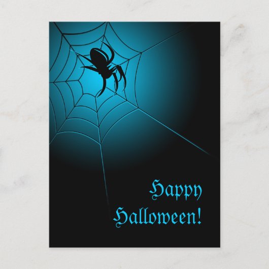 Happy Halloween Black Spider im Web Postkarte (Vorderseite)
