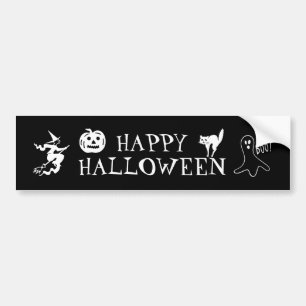 Happy Halloween black white spooky decor Autoaufkleber