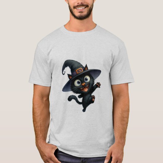 Happy Halloween Black Witch Cat Wave ✨🐾🎃 T-Shirt (Vorderseite)