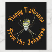 Happy Halloween black yellow spider custom name Weinetikett (Einzelnes Label)