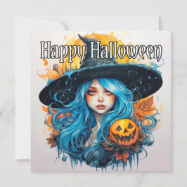 Happy Halloween | Blauhaarige Rotzunge Karte