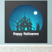 Happy Halloween Blue and Black Spuk House Leinwanddruck (Insitu (Holzboden))