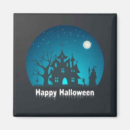 Happy Halloween Blue and Black Spuk House Magnet (Vorne)