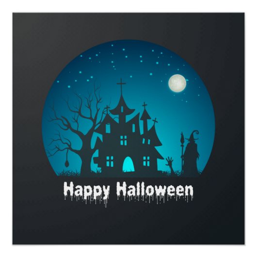 Happy Halloween Blue and Black Spuk House Poster (Vorderseite)