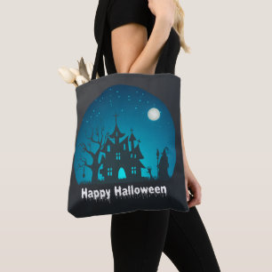 Happy Halloween Blue and Black Spuk House Tasche