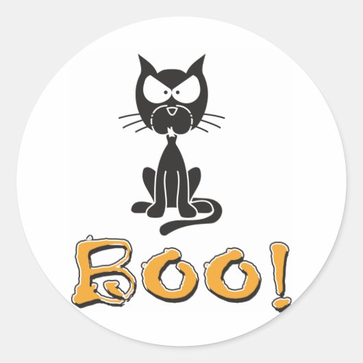 Happy Halloween Boo Black Cat Runder Aufkleber (Vorderseite)