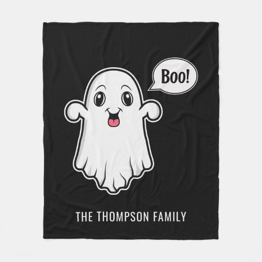Happy Halloween Boo Ghost Custom Familienname Blac Fleecedecke (Vorderseite)