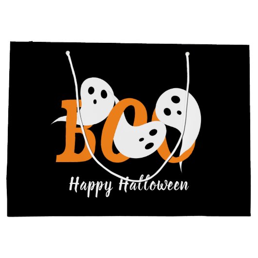 Happy Halloween Boo Ghosts Black Große Geschenktüte (Rückseite)