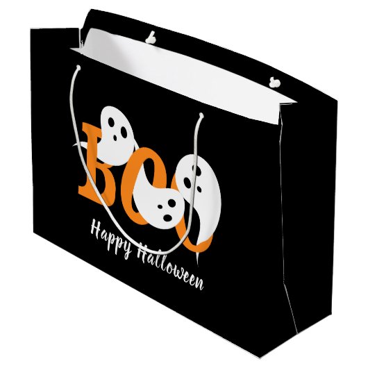Happy Halloween Boo Ghosts Black Große Geschenktüte (Rückseite Schrägansicht)