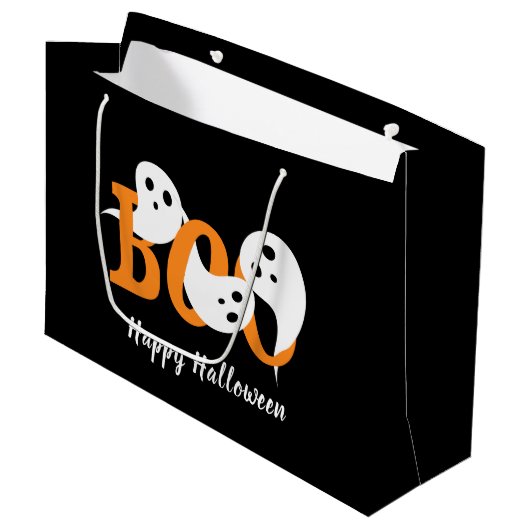 Happy Halloween Boo Ghosts Black Große Geschenktüte (Vorderseite Schrägansicht)