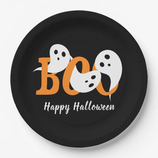 Happy Halloween Boo Ghosts Black Pappteller (Vorderseite)