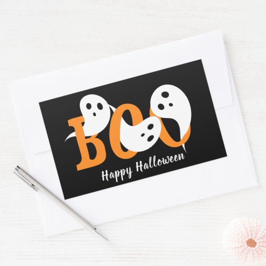 Happy Halloween Boo Ghosts Black Rechteckiger Aufkleber (Umschlag)