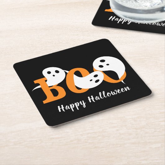 Happy Halloween Boo Ghosts Black Rechteckiger Pappuntersetzer (angewinkelt)