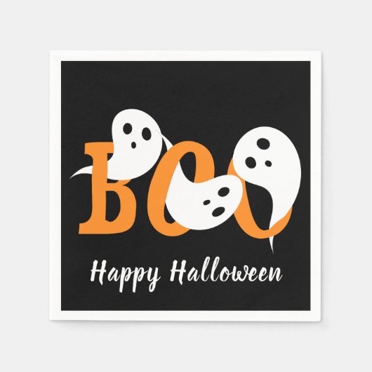 Happy Halloween Boo Ghosts Black Serviette (Vorderseite)