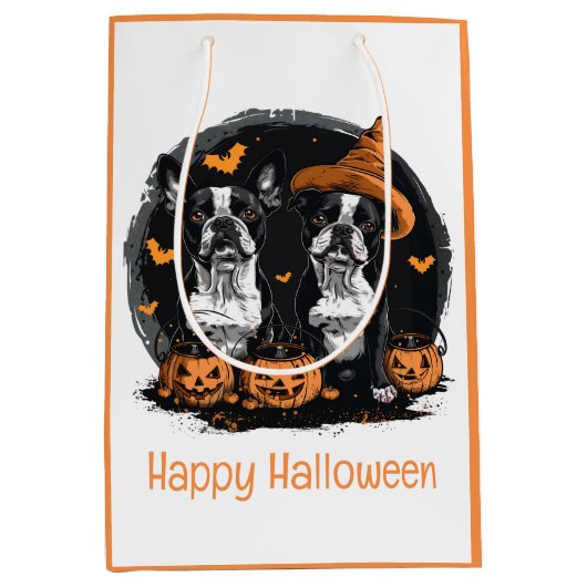 Happy Halloween Boston Terrier Dogs Mittlere Geschenktüte (Vorderseite)