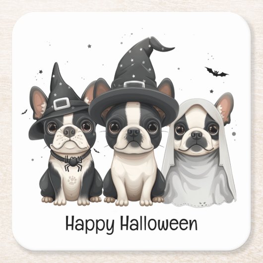 Happy Halloween Boston Terrier Dogs Rechteckiger Pappuntersetzer (Vorderseite)