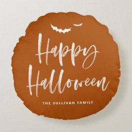 Happy Halloween Brush Lettering Burnt Orange Rundes Kissen