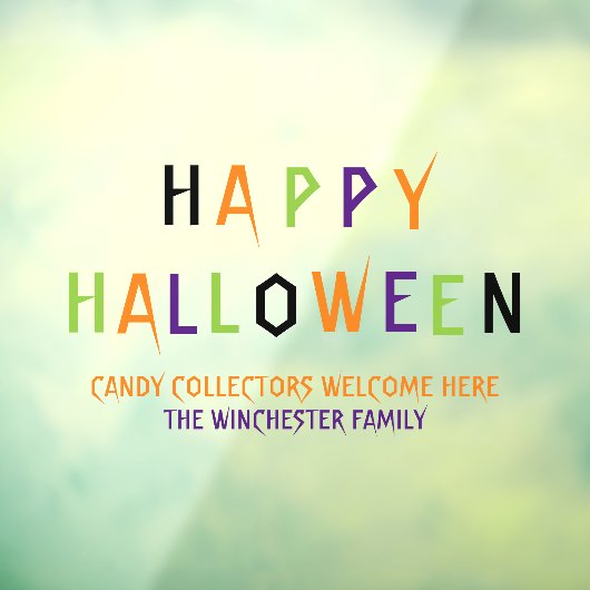 Happy Halloween bunter, lustiger, seltsamer Text Fensteraufkleber (Blatt 3)