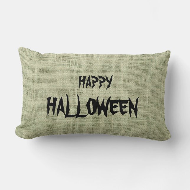 Happy Halloween Burlap Throw Lendenkissen (Vorderseite)