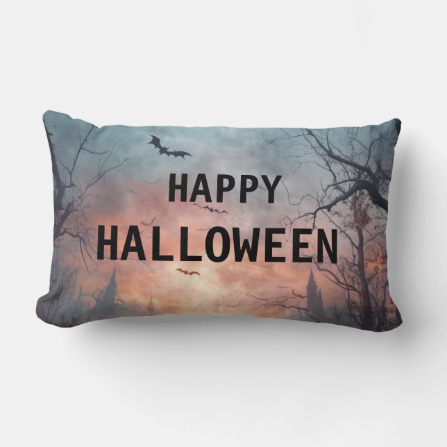 Happy Halloween Burlap Throw Lendenkissen (Vorderseite)