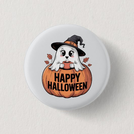 Happy Halloween Caffeine Ghost Button (Vorderseite)