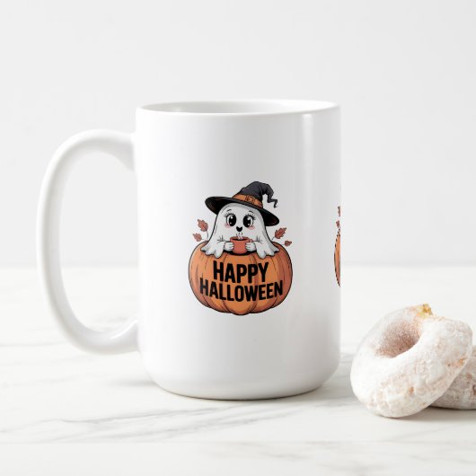Happy Halloween Caffeine Ghost Kaffeetasse (Mit Donut)