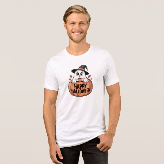 Happy Halloween Caffeine Ghost Tri-Blend Shirt (Vorderseite voll)