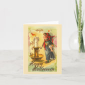 Happy Halloween Candlestick und Girl Vintag Karte (Vorderseite)