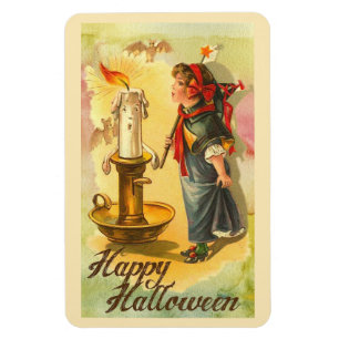 Happy Halloween Candlestick und Girl Vintag Magnet