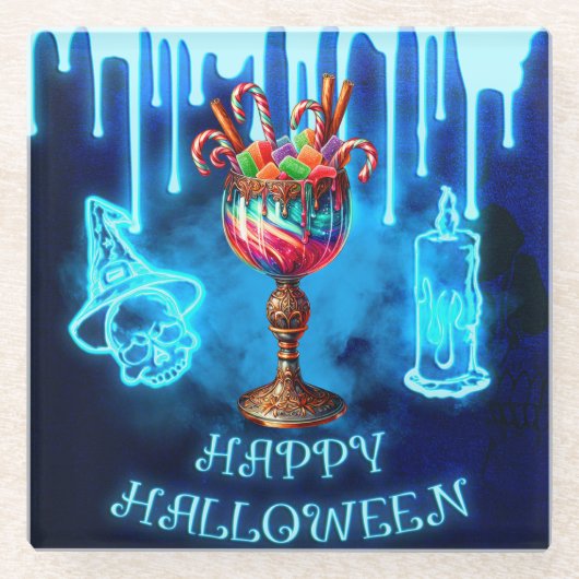 Happy Halloween Candy Cocktail Glasuntersetzer (Vorderseite)