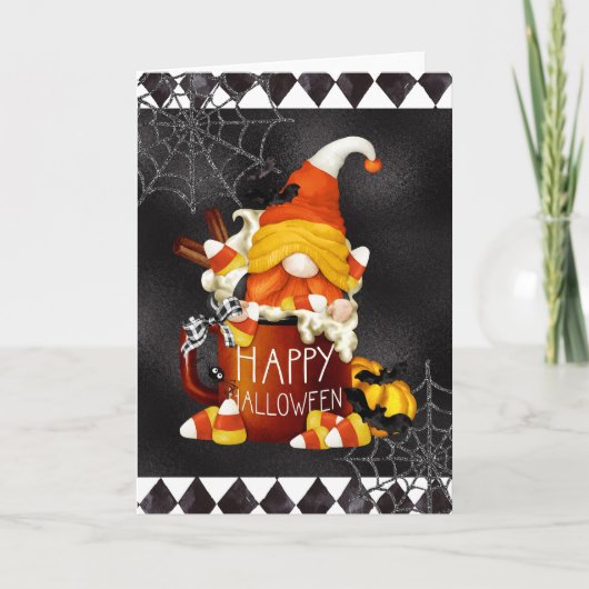 Happy Halloween Candy Corn Gnome Card Karte (Vorderseite)
