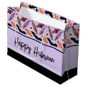 Happy Halloween Candy Leckereien Lila große Gesche Geschenktüte (Vorderseite Schrägansicht)