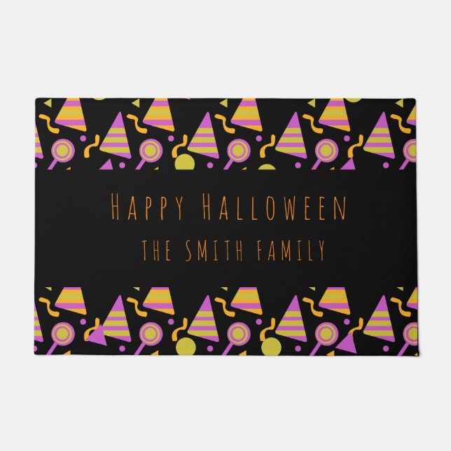 Happy Halloween Candy Neon Pattern Name Fußmatte (Vorderseite)