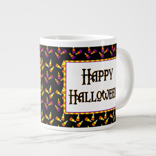 Happy Halloween Candy Pattern auf Black Jumbo Tass Jumbo-Tasse (Vorderseite Rechts)