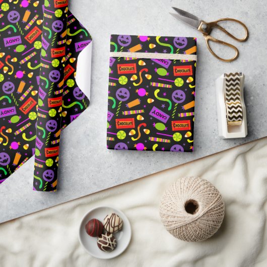 Happy Halloween Candy Pattern Geschenkpapier (Kunsthandwerk)