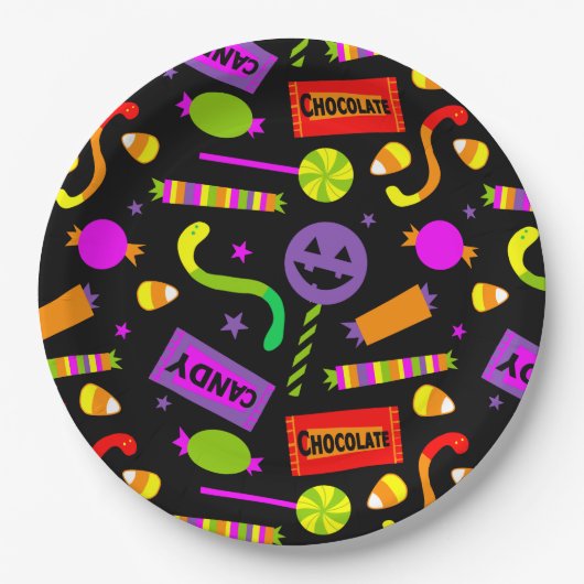 Happy Halloween Candy Pattern Pappteller (Vorderseite)