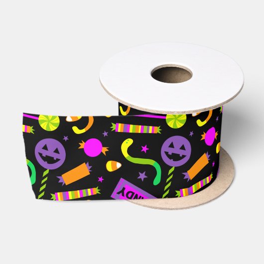 Happy Halloween Candy Pattern Satinband (Spule)
