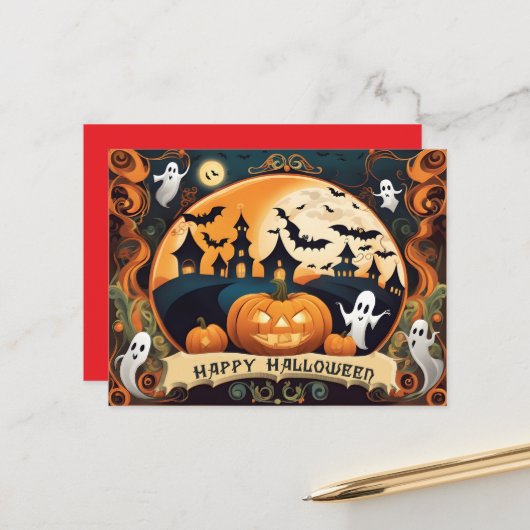 Happy Halloween card Feiertagspostkarte (Vorderseite/Rückseite Beispiel)