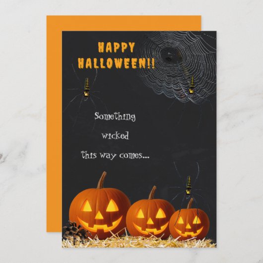 Happy Halloween Card | Spooky Pumpkin & Spiders Einladung (Vorne/Hinten)