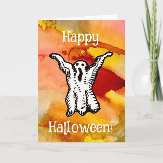 Happy Halloween Cartoon Ghost Doodle Greeting Card Karte (Vorderseite)