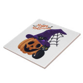 Happy Halloween Carved Pumpkin mit Black Cat und Fliese (Seite)