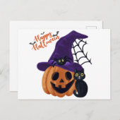 Happy Halloween Carved Pumpkin mit Black Cat und Postkarte (Vorne/Hinten)