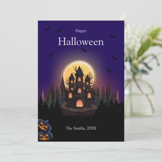 Happy Halloween Castle Card (Stehend Vorderseite)