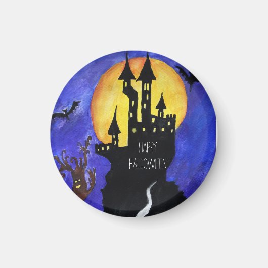 Happy Halloween Castle Klein, 3,2 cm Rundmagazin Magnet (Vorne)