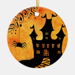 Happy Halloween Castle Runde Keramik Ornament
