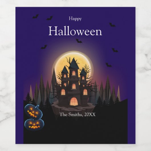 Happy Halloween Castle Weinetikett (Einzelnes Label)
