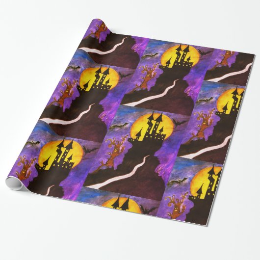 Happy Halloween Castle Wrapping Paper Geschenkpapier (Ungerollt)
