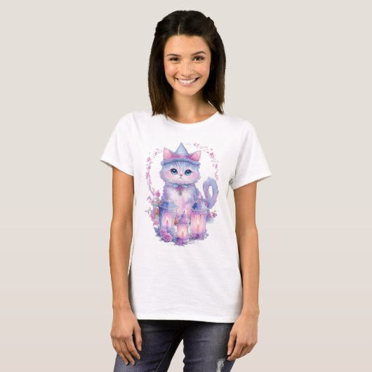 Happy Halloween Cat and Candles T-Shirt (Vorne ganz)