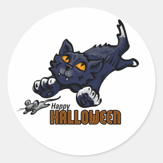 Happy Halloween Cat and Mouse Runder Aufkleber (Vorderseite)
