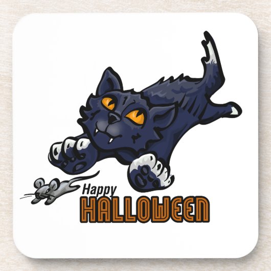 Happy Halloween Cat and Mouse Untersetzer (Vorderseite)